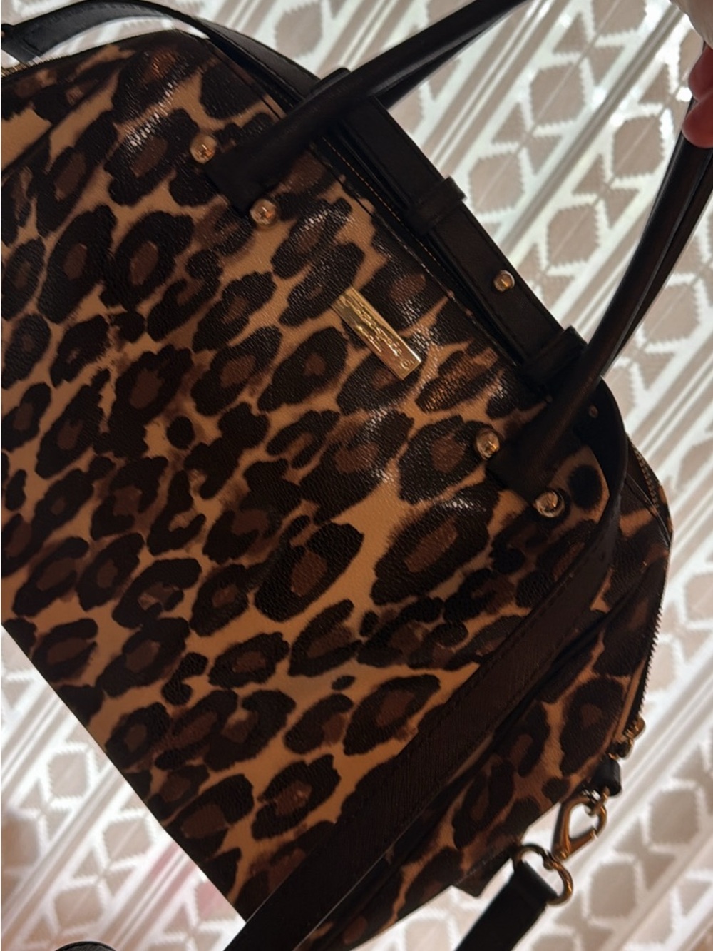 kate spade Leopard Print Satchel in Black and Cream with Brown Spots - Picture 2 of 2